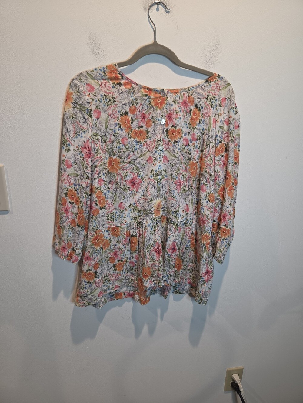 J Jill Size LP White Multicolored Floral Boho Blouse